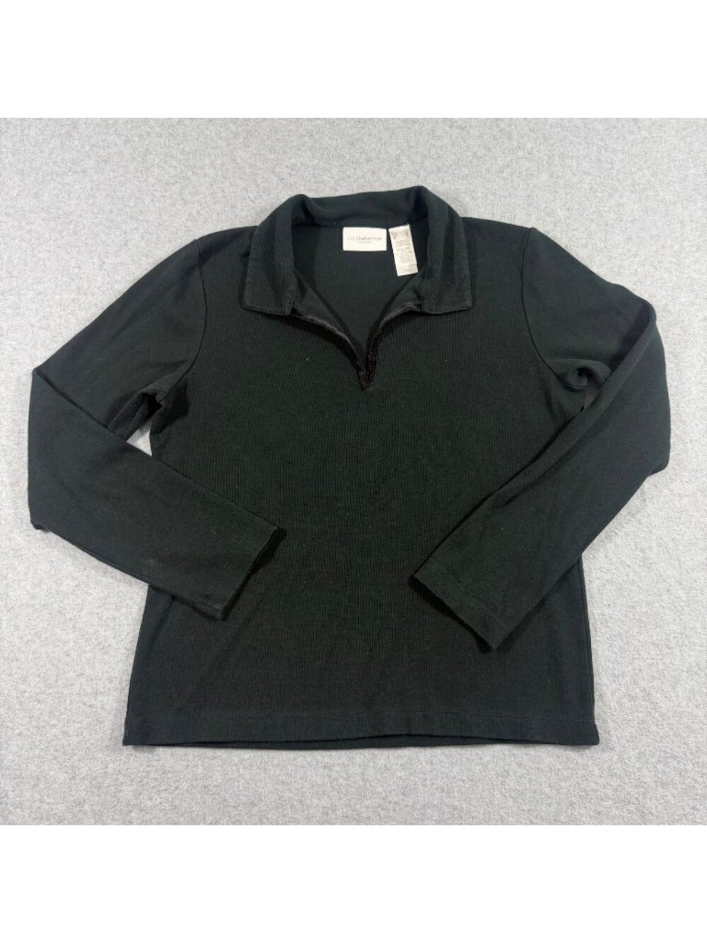 Liz Claiborne Liz Sport Women’s L Black Ribbed 1/4 Zip Long Sleeve Pullover Top